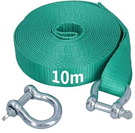 AB Tools Extra Long 10m Recovery Strap Tow Rope & Two Shackles 8T Towing 4x4 Off Road