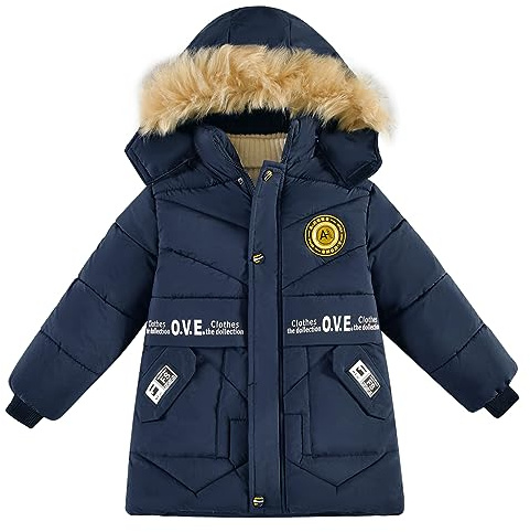 linboo pojkar vinterjacka varm vinterrock med huva tjock jacka barn Blouson vindtät parkas med huva, blå, 116-122