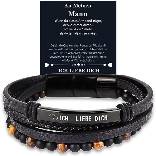 Merclix Ich Liebe Dich Geschenke für Männer lederarmband Herren Ehemann Weihnachten Freund Jahrestag Ihn Hochzeitstag Geburtstag Valentinstag