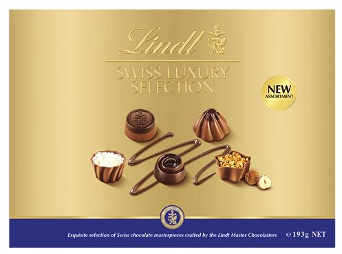 Lindt Swiss Luxury Selection – 193g Medium Gift Box – 19 Assorted Milk, Dark & White Chocolates – Christmas, Gift for Him & Her