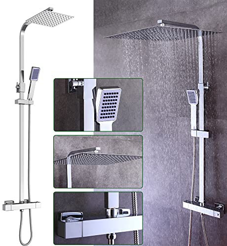 Duschamatur termostat duschset regndusch med duschhuvud handdusch duschsystem duschset kvadratisk duschpelare duscharmatur regndusch rostfritt stål duschpanel manuell dubbelhuvud (40 cm x 40 cm)