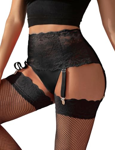 ohmydear Femme Porte-jarretelles Sexy Dentelle avec 4 Clips Métalliques Guepière Grande Taille Jarretelle Taille Haute Lingerie et Vêtements Ceinture Pour Bas Sous vêtement