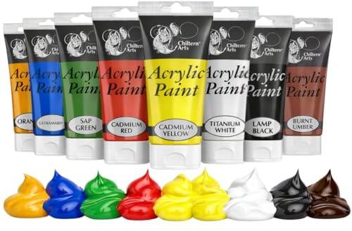 Acrylic Paint Tubes 120 ml (Pack of 8) | Art Supplies | Acrylic Paint Set | Fabric, Craft, Ceramic, Window & Kids Painting Set