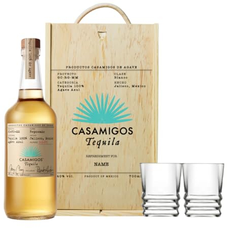Personalised Casamigos Tequila Reposado Gift Set – 70cl Bottle (40% ABV) with Branded Shot Glasses – Premium Tequila Gift for Him or Her – Ideal for Birthdays, Celebrations & Alcohol Gift Sets