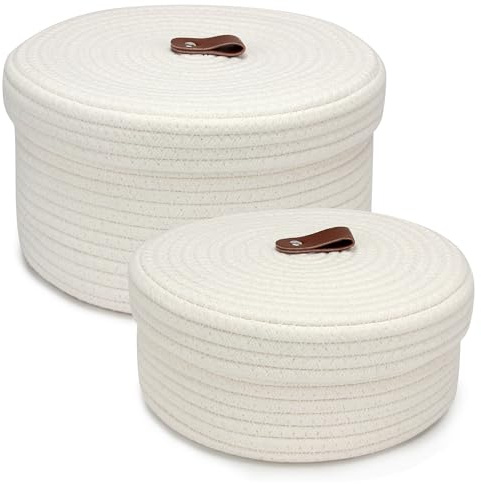 Goodheim 2er-set Aufbewahrungskorb mit Deckel Klein，Wickelkommode Organizer Kosmetik Aufbewahrung Badezimmer ZubehöR Weiß