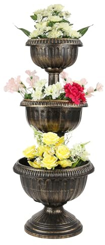 Taylor & Brown 3 Tier Antique Bronze Effect Flower Fountain Planter Pot Display Stand with Stable Base for Outdoor Garden, Balcony, Terraces, Patio and Decking