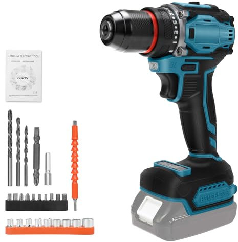 Cordless Drill Driver Compatible with Makita 21V, Handheld Electric Screwdriver Set with 23+2 Torque, 60 Nm Max Impact Drill, Brushless Motor, 2-Speed, LED Light, for DIY Project, Without Battery