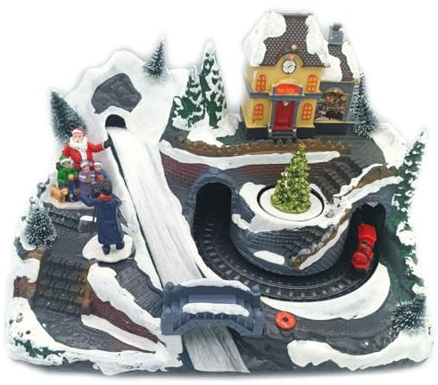 Glac Store Villaggio di Natale Animato con Stazione Ferroviaria, Luci, Musica e Movimenti, 29,8 cm