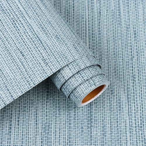 Arthome Vinilo Adhesivo Muebles 44cmx3m Azul Lino Grasscloth Texturizado Papel Pintado,Autoadhesivo Removible Contacto Papel Adhesivo para Dormitorio Estar Armario,Revestimiento mural adhesivo