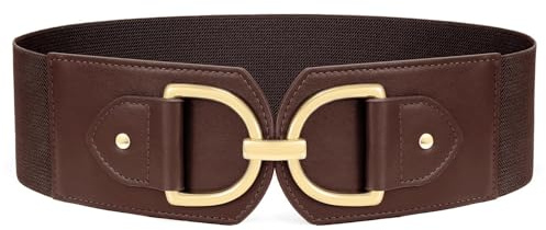 Waist Wow Cinturón ancho para mujer para vestidos, elegante cinturón elástico para la cintura, cinturón de mujer elástico, cinturón para la cadera con hebilla dorada, Color café., Fit Taillengröße