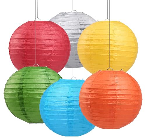 LIHAO 8 Colorful Paper Lanterns Chinese Hanging Paper Lanterns Decorative for Birthday, Wedding, Classroom, Christmas, Party, Home Decoration (6 Pack)