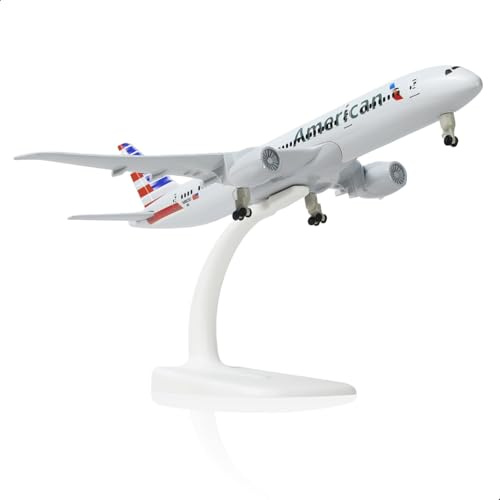 QIYUMOKE 1/300 American 787 Diecast Metal Airplane Model Kits for Boeing 787 Model Plane with Display Stand (7.8-inch L) for Adult Aviation AA Plane Models Gifts or Desktop Decorations