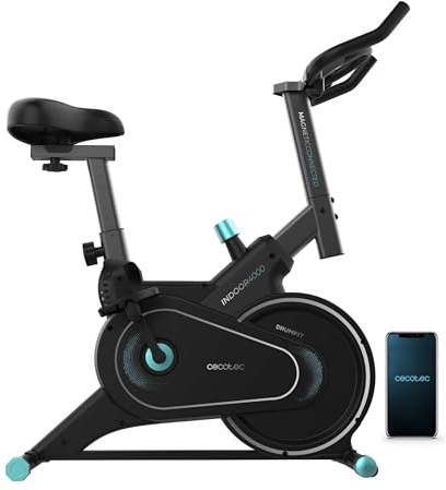 Cecotec Bicicleta Estática Indoor con APP Drumfit Indoor 4000 Magnetic Connected. Resistencia Magnética con Volante Inercia 4Kg, Resistencia ajustable Manualmente, Ruedas Transporte, Peso Máx 120kg