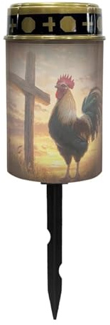 Merkmak Cross Chicken Print Solar Lights Outdoor Waterproof Cemetery Gravesite Outdoor Solar Pathway Lights for Yard Memorial Flameless Candle for Remembrance Gifts Cemetery Decorations