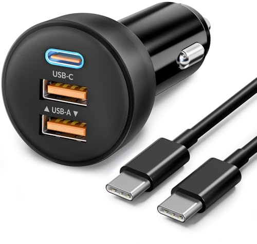 70W 3-Port Billaddare Snabbladdning USB C + 1M Typ C-kabel
