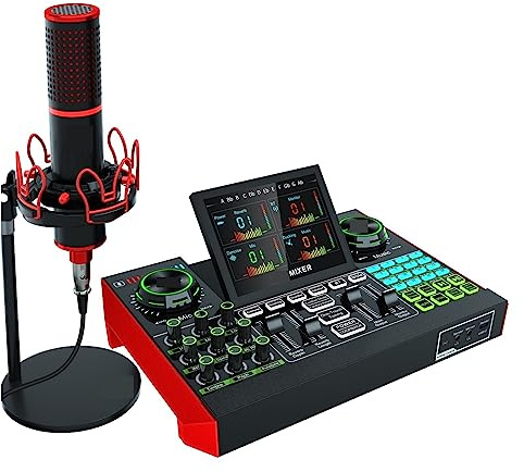SHEHUALI Kit Carte Son, Interface Audio USB Podcast Equipment Bundle Mixer & Vocal Effects, G10 Sound Card Board Voice Changer, DJ Mixer for Live Stream