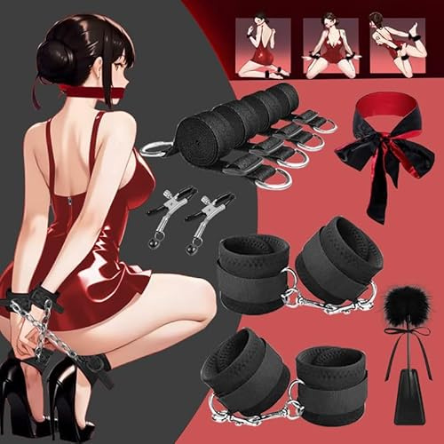 Manette per Coppia Letto Manettes Giochi Erotici Erotiici per Coppie Sexytoysys Donna Coppia Giochi Sessuali Hot per Coppia 6 Kit (Nero)