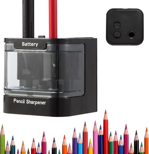 Elektrischer Spitzer, Doppelloch Automatischer Anspitzer für 6-8mm und 9-12mm, Batterie-/USB-betrieben, für Bleistifte, Buntstifte und Wachsmalstifte (Schwarz)