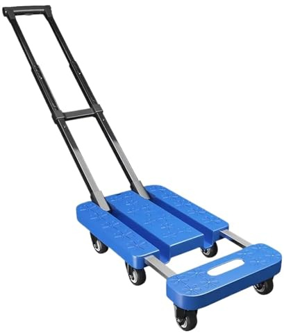 DUANHOZ Plattformsvagn handvagnar vagnar vagnar infällbar liten vikbar flatbädd transportvagn bärbar hand lastvagn materialhantering verktyg (blå)
