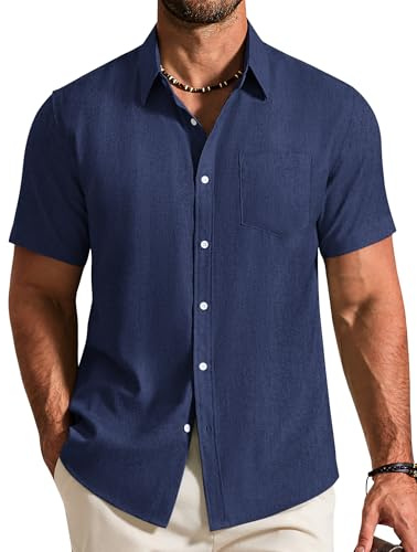 COOFANDY Camicia a Maniche Corte da Uomo Camicia Casual Camicia Estiva Leggera Camicia dal Taglio Regolare Camicia da Spiaggia con Taschino