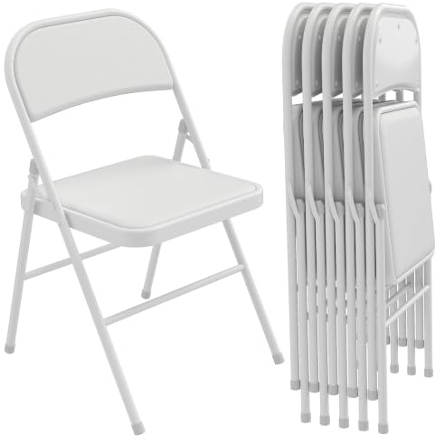 HOMCOM Lot de 6 Chaises Pliantes avec Coussin 45l x 46P x 78H cm Blanc | Chaises de Salle à Manger Portables, Chaise Pliable d'Intérieur, Revêtement Synthétique, Cadre en Acier