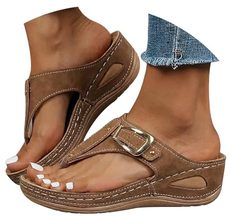 Tåseparator damer eleganta, pantoletter damer läder fotbädd lätta badsandaler lediga kilsandaletter öppen tå tofflor platå flip flops ortopediska sandaler fotbågstöd kilsandaler