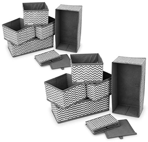 Navaris 12x Caja de Tela para almacenaje - Set de 12x Cubo Plegable Organizador de cajones - Cajas para Almacenamiento de Ropa Juguetes - Gris Blanco