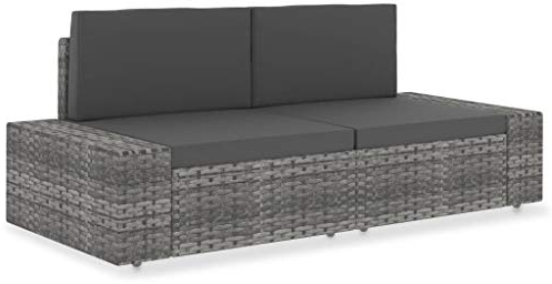 vidaXL Sofa 2-Sitzer Modular Gartenmöbel Ecksofa Gartensofa Rattansofa Rattanmöbel Lounge Gartenset Sitzgruppe Garnitur Poly Rattan Grau