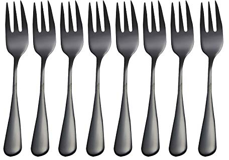 Asalinao Edelstahl Bunte Gabeln 8PC für Fruchtdesserts EIS Kuchengabeln, kleine Gabeln aus Edelstahl für Kuchen oder Desserts (Schwarz)