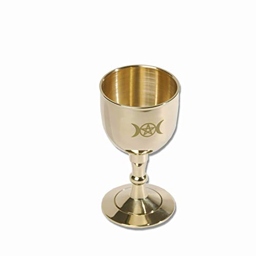 Mini Cáliz de altar de latón - Diosa de la luna triple y cáliz Wicca de pentagrama, Taza de copa de brujería, suministros y herramientas Wiccan (45ml)