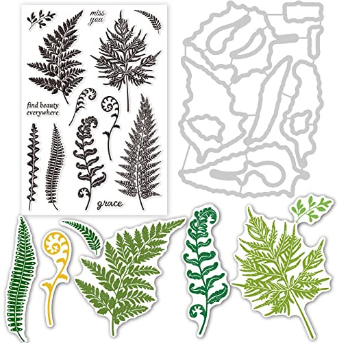 INFUNLY Plant Die Cuts Leaf Metal Cutting Dies Feuille de Fougère Ensemble de Tampons Transparents Gabarit de Gaufrage pour Papier de Bricolage Art Craft Scrapbooking Album Photo Décor