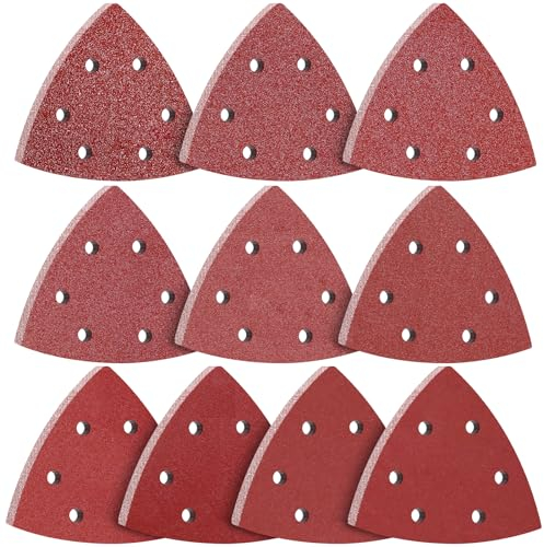 KONGMING Schleifpapier Dreieckschleifer klett 6 Loch 100 Stück Körnung 40 60 80 100 120 180 240 320 400 600 Schleifblätter fur Detailschleifer