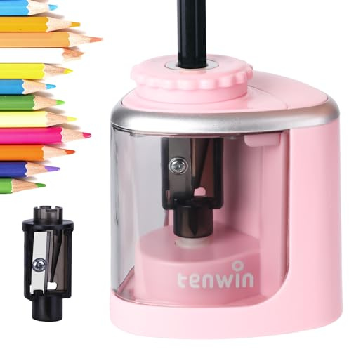Tihoo tenwin - Sacapuntas eléctrico con hoja duradera para afilar rápidamente, sacapuntas automático a pilas para lápices de colores n.º 2 (6-8 mm), escuela, aula, oficina, hogar, color rosa