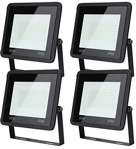 Sonnewelt LED Strahler Außen Fluter 4er 50W Aussenstrahler 4250lm Flutlicht 3000k warmweiß IP66 Wasserdicht Außenstrahler für Sportplatz Rasenflächen Hinterhof Auffahrt Garage Flur Garten