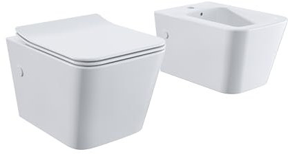 Sanitari in ceramica sospesi bianco lucido vaso rimless bidet sedile soft-close chiusura rallentata mod. Londra