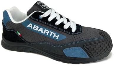 Abarth Safety Truck grå – blå säkerhetssko S1-PL mocka med mikroperforeringar, Grå, 46 EU