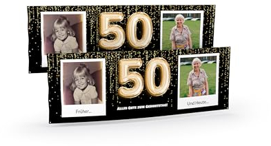 Banner zum 50. Geburtstag selbst gestalten (50cm x 150cm) Personalisierter Geburtstagsbanner für Mann und Frau mit Bildern und Texten I Deko Fahne