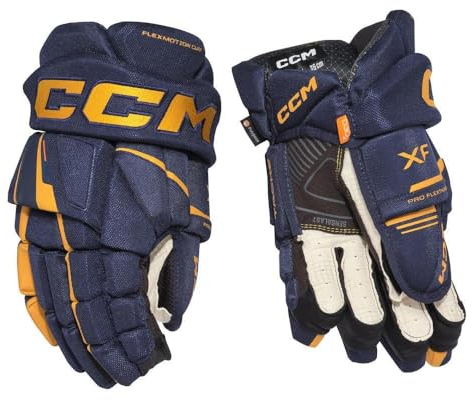 CCM Tacks XF Junior Eishockey Handschuhe (Navy/Sonnenblume, 12 Zoll)