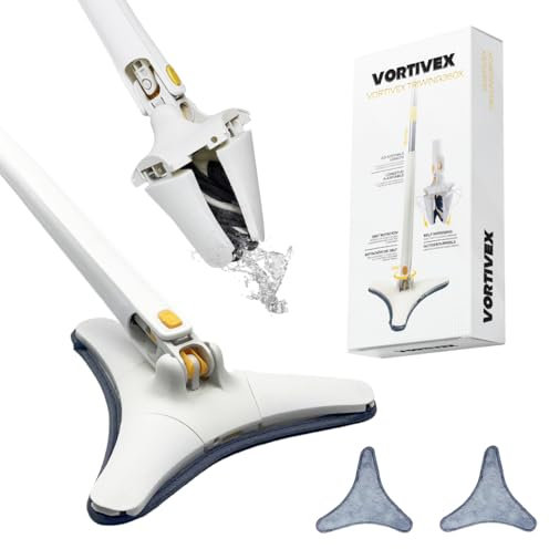 VORTIVEX Fregona Giratoria 360º Triangular Autoescurrible - Mopa Multifuncional para Limpiar Azulejos, Paredes, Techo y Suelos - Mopa Giratoria con 2 Paños de Microfibra Extra - Esfregona Rotativa