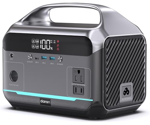 DARAN Portable Power Station 600W (1200W Peak), 288Wh (90,000mAh) Solar Generator LiFePO4 Battery with AC DC Outlets, 2hrs Fast Charging, 7-Port Design for Emergency, Hurricane (Solar Optional)