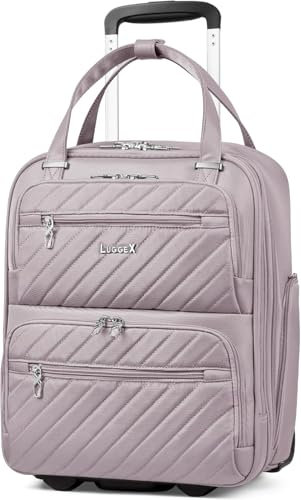 LUGGEX Handgepäck Koffer mit Rollen - 40x34x19cm Cabin Trolley mit Laptopfach - Weichschale Koffer Leicht Underseater für Frauen Männer Business, Kurztrip (Grau Rosa)