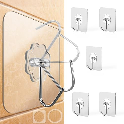 Menz Ganci autoadesivi, 6 pezzi, trasparenti, ganci adesivi extra forti, resistenti alle intemperie, autoadesivi, a soffitto e a parete, multiuso per cucina, bagno, decorazione