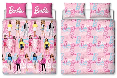 Barbie Official Double Childs Duvet Cover Set | Unboxed Design Reversible 2 Sided Teens Kids Dolls Bedding Including Matching Pillow Cases | Polyester Double Quilt Cover, Pink
