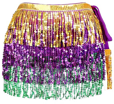 Wuchieal Belly Dance Skirt Hip Scarf Dance Hip Belt Latin Dance Hula Hip Scarf (Gold&Purple&Green)