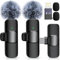 Wireless Lavalier Microphone for iPhone Android，2 Mini Lapel Microphones for Video Recording/LiveStream/YouTube/Online Meeting/TikTok (Black)