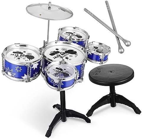 GETAJGHSD Batterie Garçon Et Filles 21 Pouces Tabouret Bleu, Instrument De Musique pour Garçon Et Filles, Ensemble De Batterie pour Tout-Petits, Jouet De Percussion Éducatif pour Éveil Musical