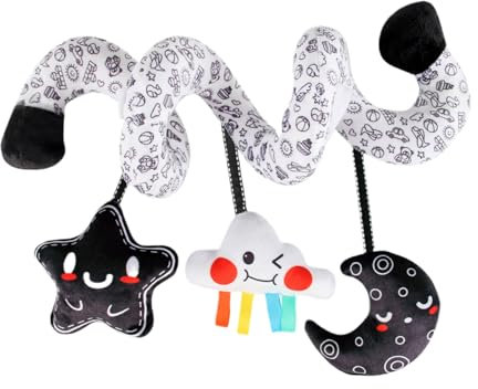 Huvqianu Juguetes para Silla De Coche,Peluche Sensorial De Alto Contraste con Campana para Recién Nacidos - Ligera Herramienta Educativa Temprana Interactiva para Niños Y Niñas