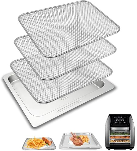 GWYXC 4 Pieces Set Air Fryer Drip Pan with Basket for Chefman Multifunctional Digital 10 QT 10L XL Air Fryer 17 Touch Screen Presets, Air Fryer Accessories Grill Pan Plate Replacement Tray Parts