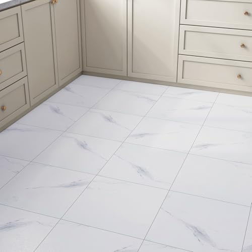 ReWallpaper Suelo Vinilico Autoadhesivo Imitacion Marmol Azulejos Adhesivos Baño Blanco Revestimiento Suelo Cocina Baño Antideslizante 30cmx30cm Piso Adhesivo PVC Mármol Blanco 3 Baldosas
