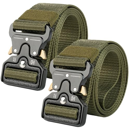 FIGCY Tactical Belt Men's 2-Pack, Military Green Work Belt with Quick-Release Buckle, 3.8cm Wide Tactical Belt for Outdoor, Work, and Leisure, Durable and Adjustable